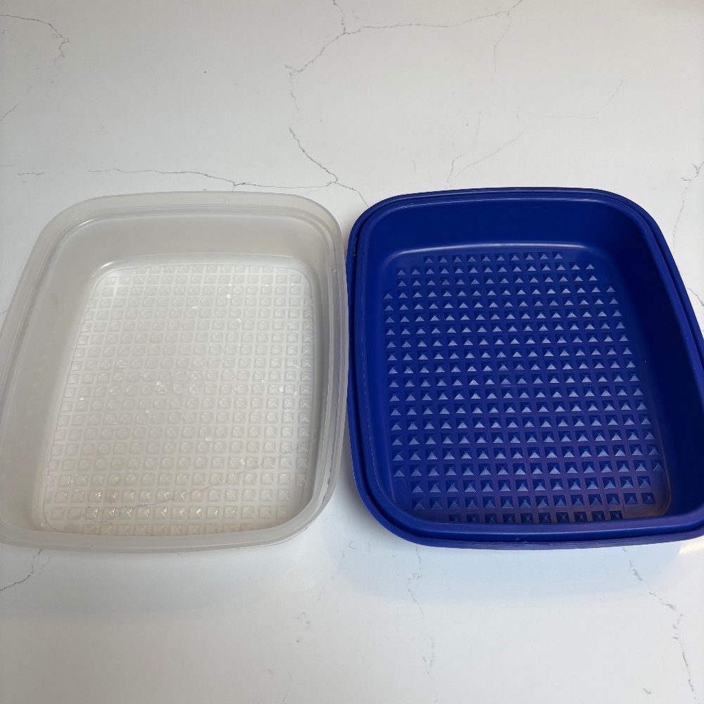 Tupperware Blue  Season serve meat marinader Container with Lid 1294 1295